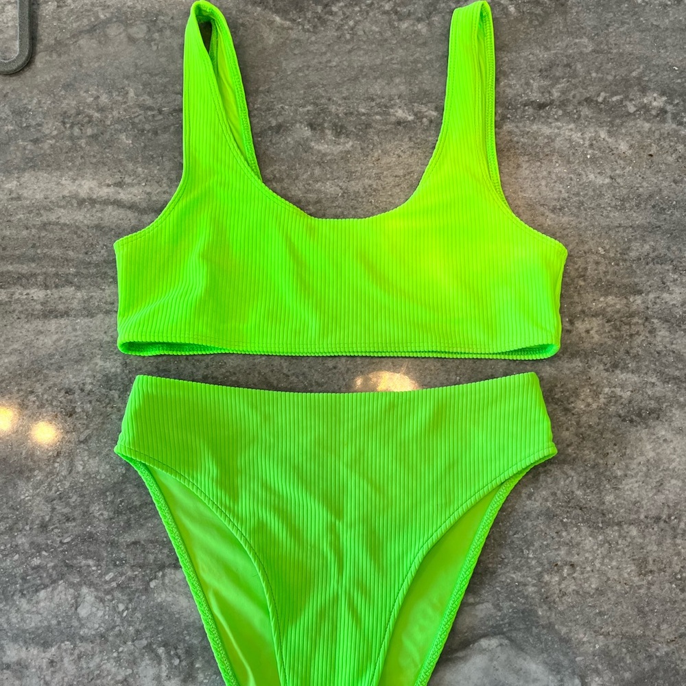 Frankie's Bikinis Neon Green Ribbed Two-Piece Bikini